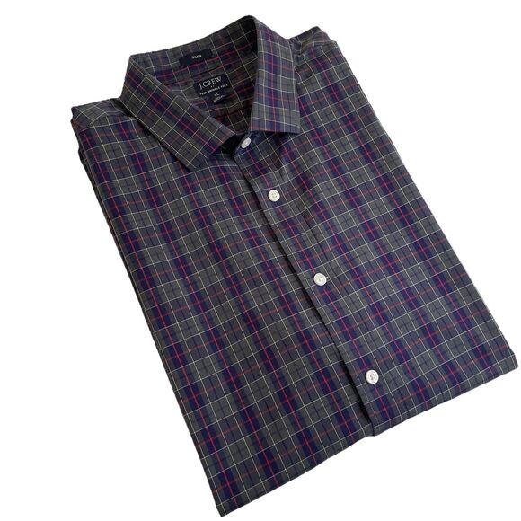 J Crew Men’s Tattersall Slim Flex Wrinkle Free Long Sleeve Button Front Shirt XL - Picture 1 of 12